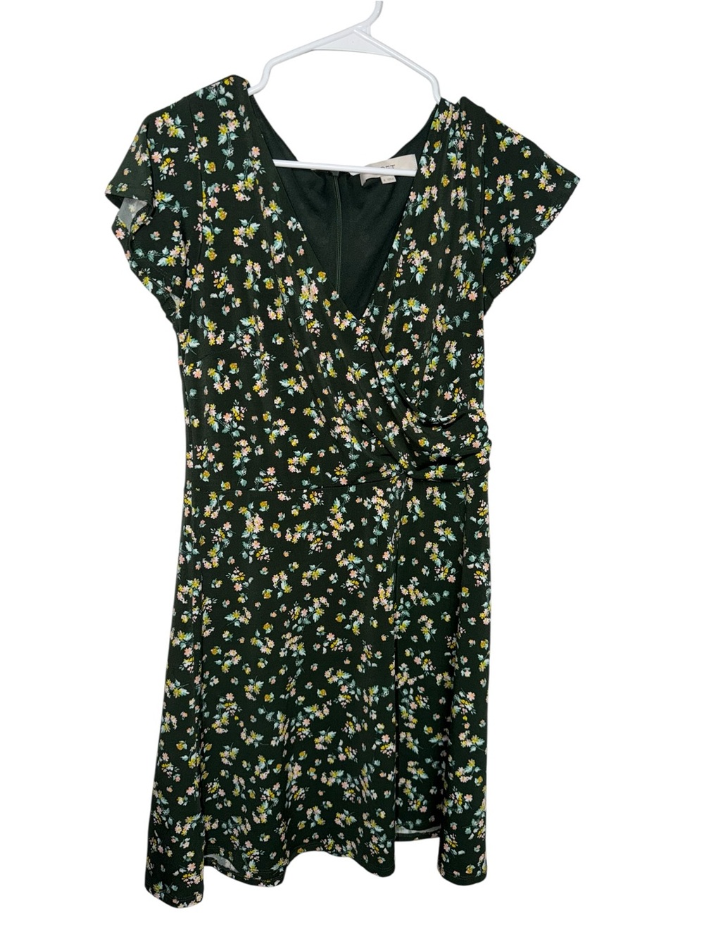LOFT Dark Green Floral Wrap Dress